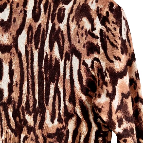 Talbots Merino Wool crew neck 3/4 sleeve animal print sweater SP Office cheetah - Picture 4 of 7